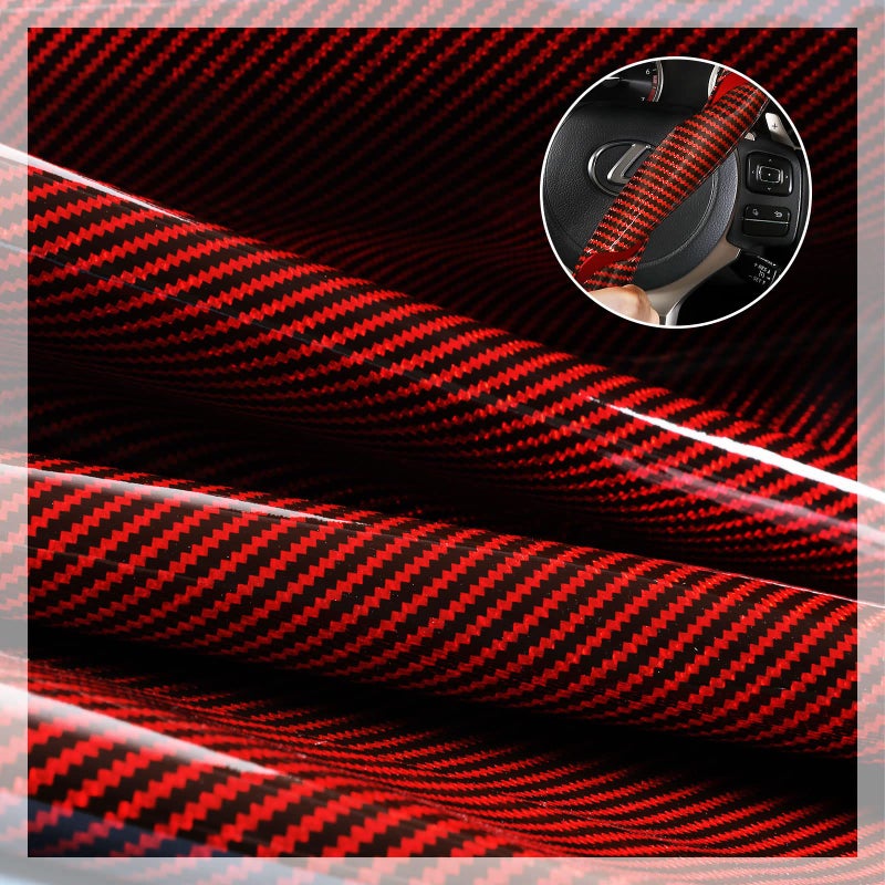Aotoyou Car Steering Wheel Cover Set Bright Carbon Fiber Wrap Non-Slip 3pcs Steering Wheel Accessories 14.5-15 inch Universal (Red) - Image 3